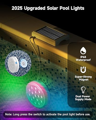 Miniatura 2 de Luces solares para piscina, luces LED sumergibles recargables con control remoto, IP68 impermeable con imán integrado, luz solar subacuática para