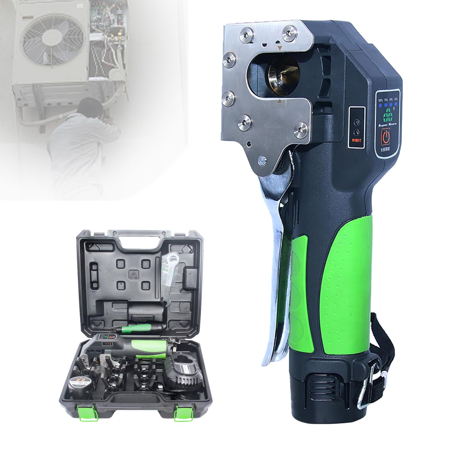 Kit De Abocardador EléCtrico InaláMbrico Con IluminacióN Led, Incluye Abrazaderas De 5/8" Y Expansor De Tubos De Cobre, BateríA De 2200 Mah, Para Cobre Blando/Aluminio,5pipeclamps