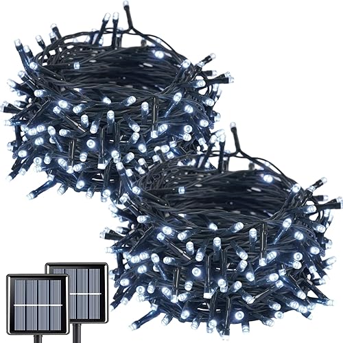 QITONG Paquete de 2 luces solares de Navidad multicolor, cada cadena de 200 luces LED solares de 66 pies para exteriores, impermeable, 8 modos de