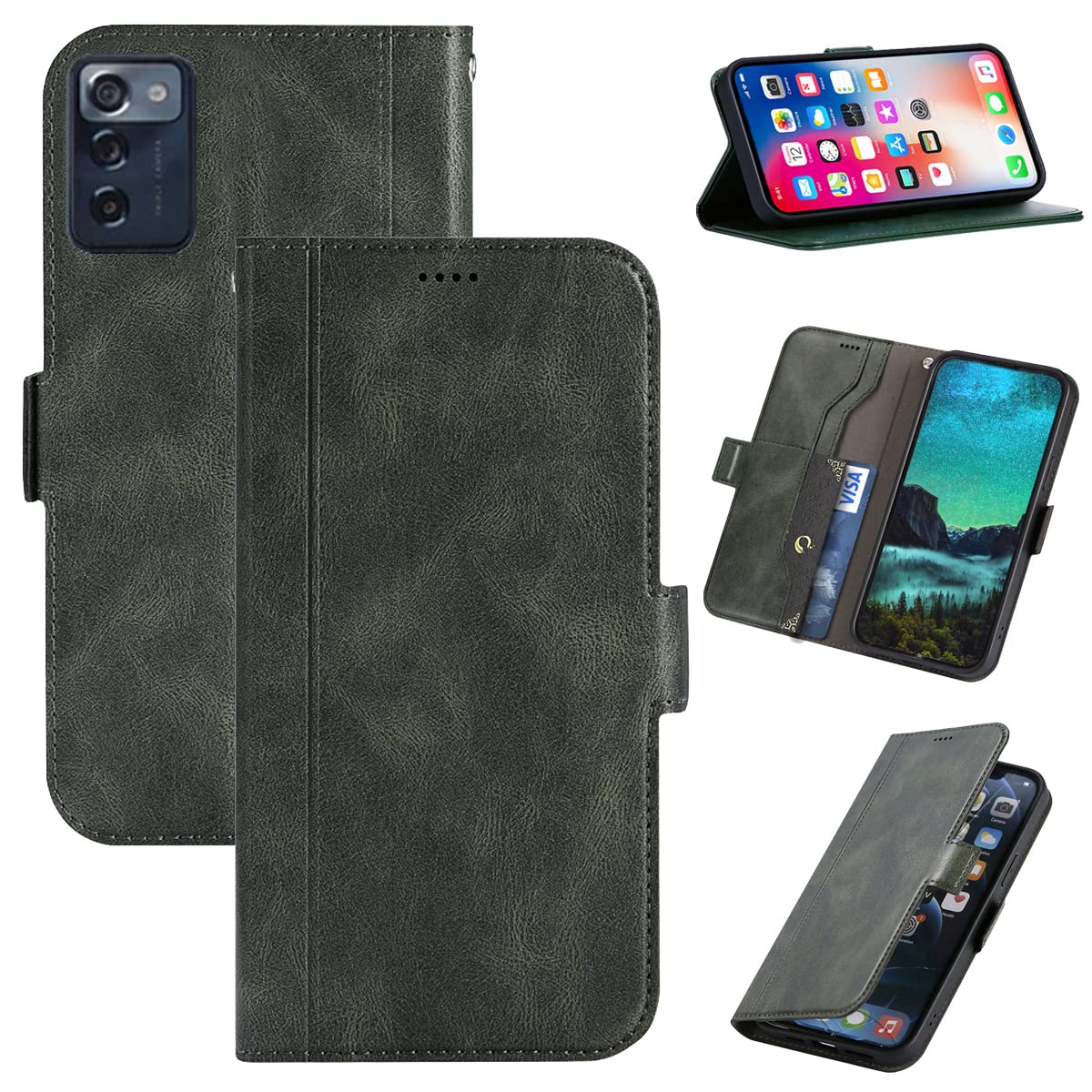 for Consumer Cellular ZMAX 5G Case, ZMAX 5G Phone Case, Leather Magnetic Wallet Case with Credit Card Holder Kickstand Flip Folio Wallet Protection Case for Consumer Cellular ZMAX 5G -Green