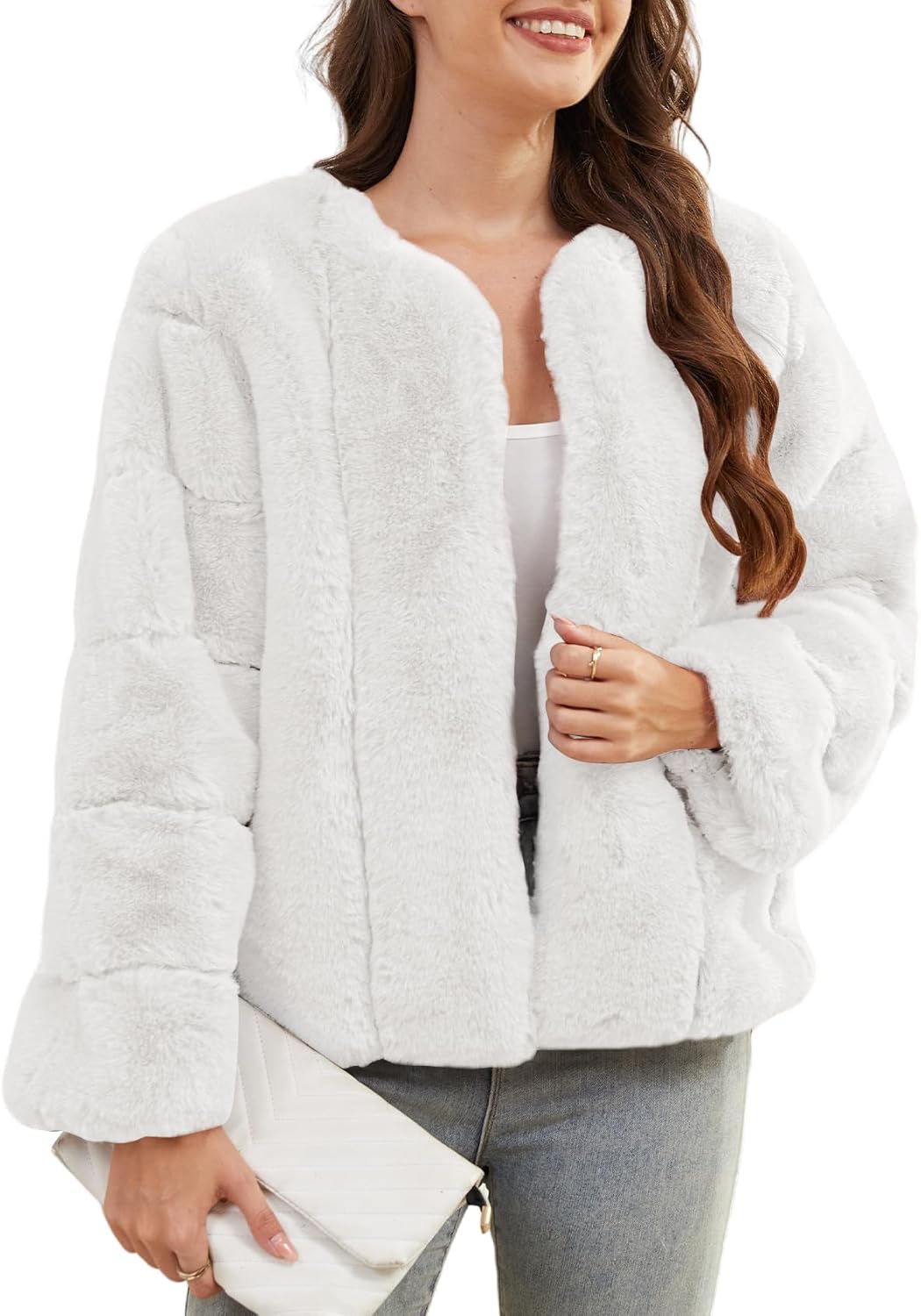 Womens Faux Fur Coat Long Sleeve Open Front 2025 Warm Winter Cropped Jacket