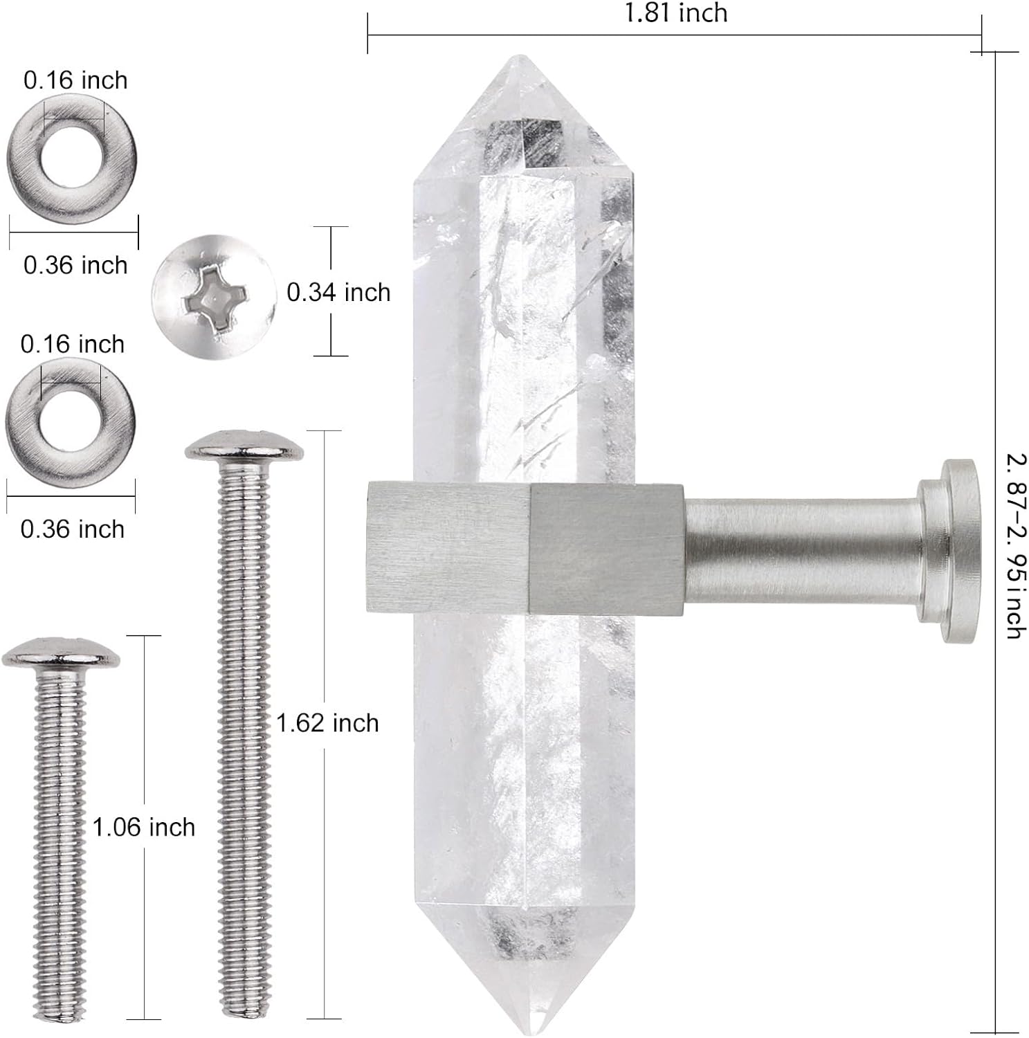 moonsix Pack of 4 Double Pointed Hexagonal Drawer Handles Silver Crystal Stone Knobs with Screws for Kitchen Cabinet Dresser Decor, Rock Crystal