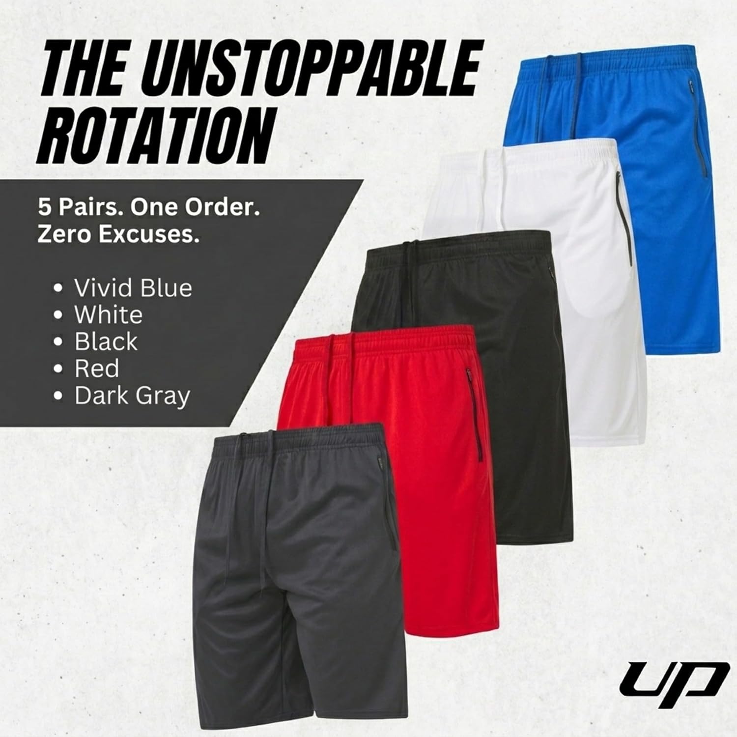 Ultra Performance Mens 5 Pack Athletic Running Shorts, Loose fit Basketball Gym Workout Shorts for Men with Zippered Pockets thumbnail