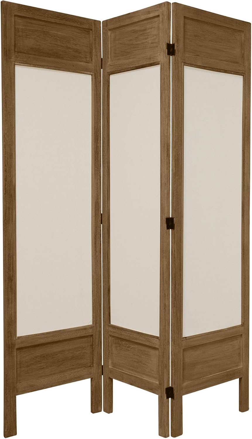Oriental Furniture 5 1/2 ft. Tall Solid Frame Fabric Room Divider - Burnt White - 3 Panel