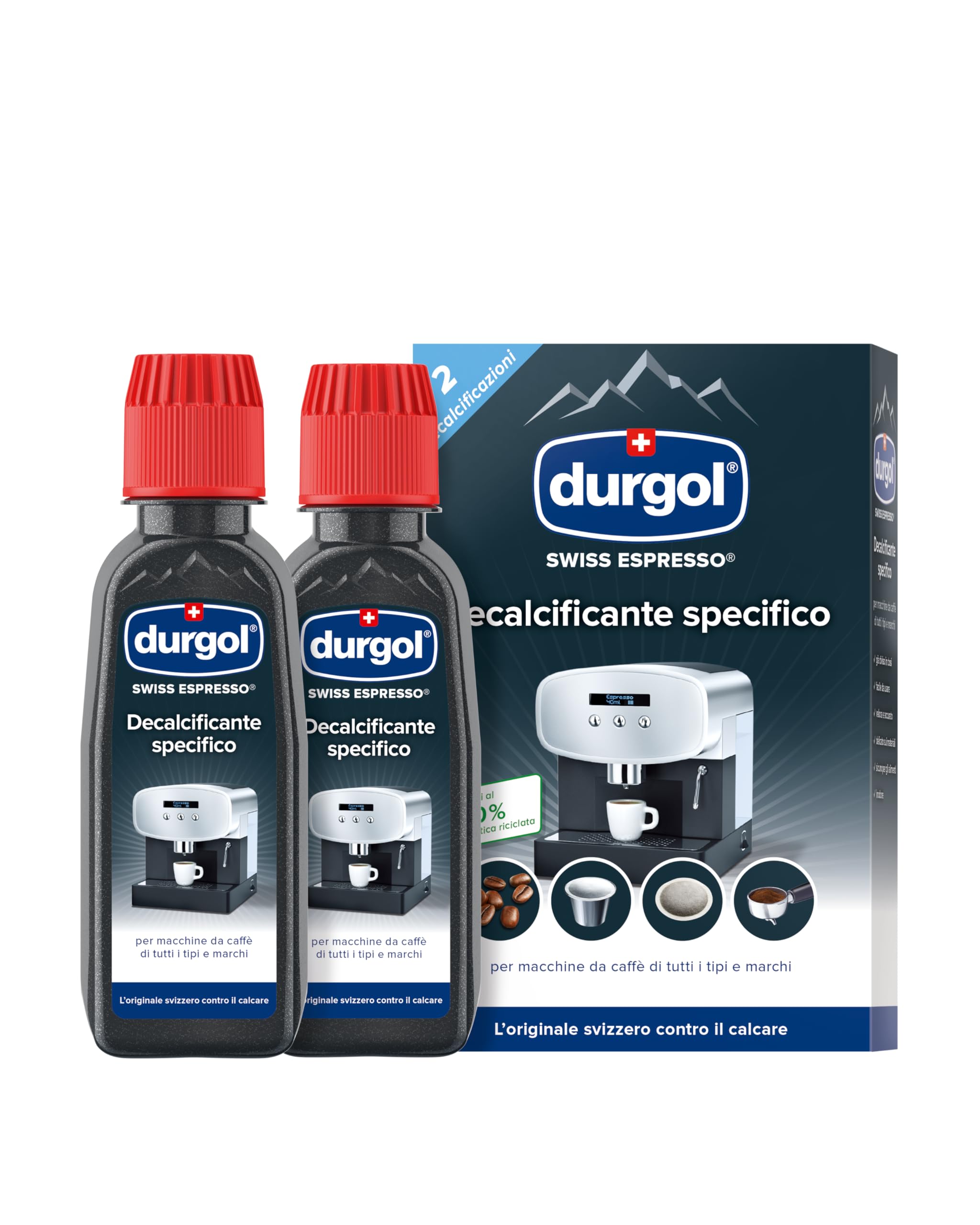 durgol swiss espresso - Decalcificante Professionale - Per tutte le marche di caffettiere - Pulizia facile: senza attesa e senza residui! - 2 flaconi da 125 ml