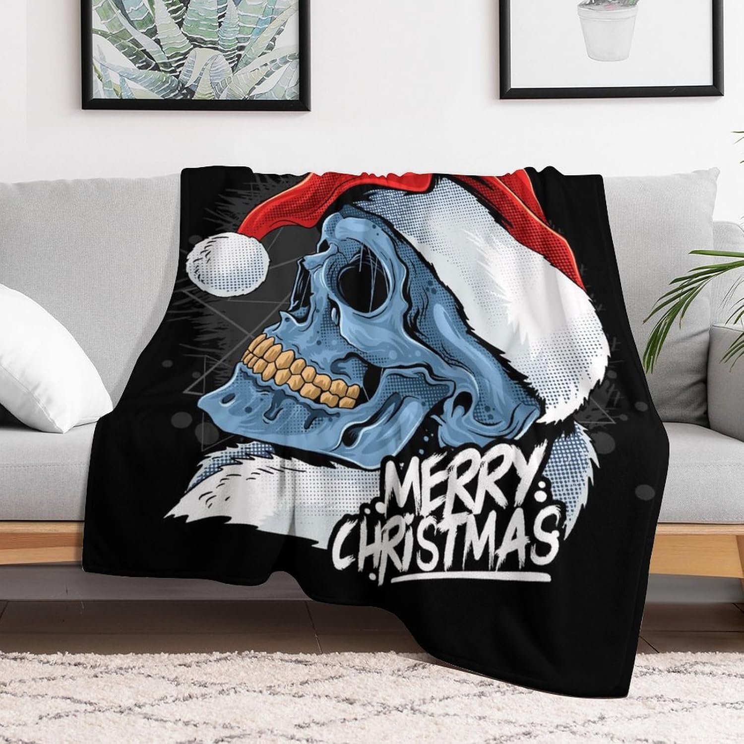 Christmas Printed Blanket Super Soft Flannel Fleece Cozy Blankets for Bed,Sofa,Couch,Gifts for Women Men,Camping and Travel Warm Fuzzy Blanket for All Season (Skull, 50" x60)