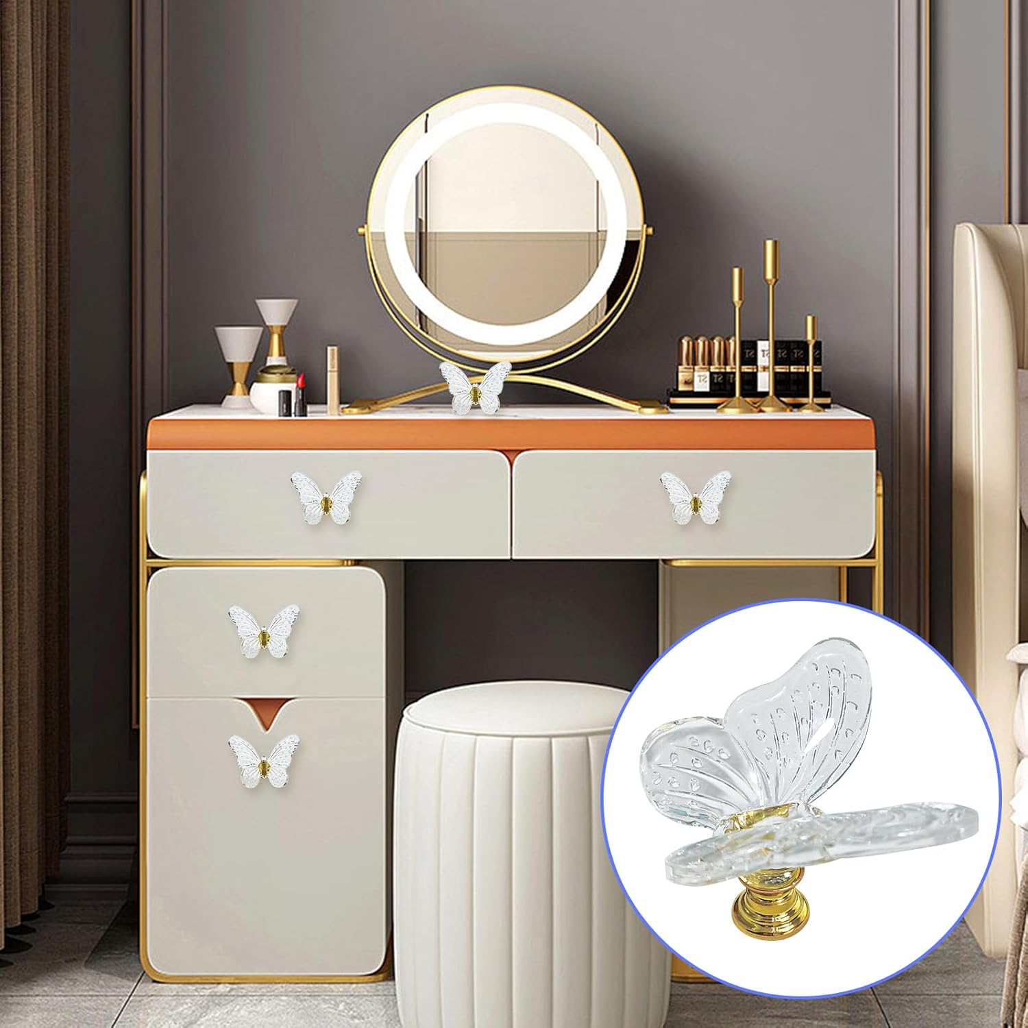 4 Butterfly Dresser Pulls, Clear Drawer Knobs Cabinet Knobs Bathroom Door Knobs Wardrobes Knobs Kitchen Bathrooms Children Girls Bedroom Decorative Furniture Fittings (Clear)