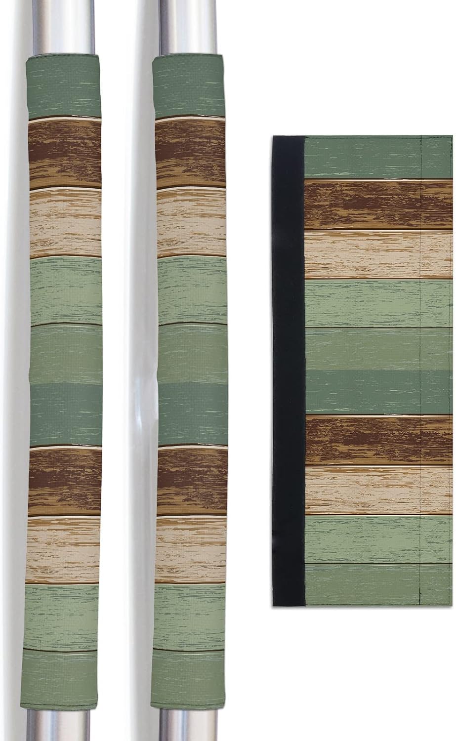 Vintage Green Brown Refrigerator Door Handle Covers Set of 2, Keep Kitchen Appliance Clean from Smudges, Fingerprint, Drips, Rustic Barn Teal Wood Stripes Decor Protector for Fridge
