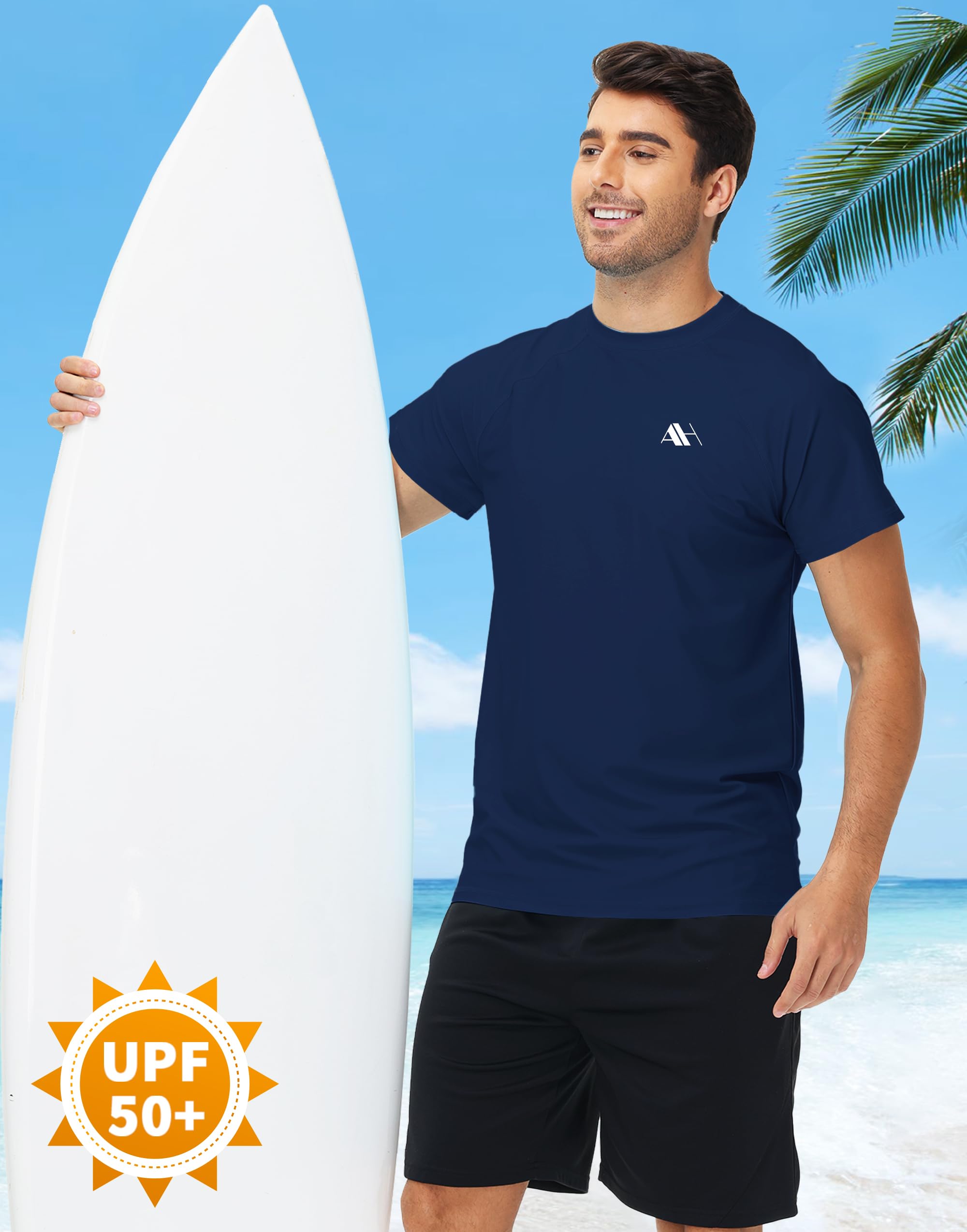 Herren Schwimmshirt Kurzarm UV Schutz T-Shirt Schnelltrocknend Rashguard Sport Shirt