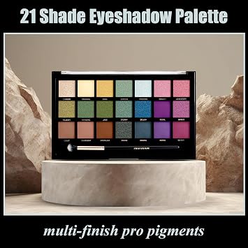 Profusion Cosmetics Wanderlust 21 Shades Eyeshadow Palette Richly Pigmented Matte & Shimmer Finishes with Blending Brush, Long-Wearing, Travel-Friendly, Vegan & Cruelty-Free Makeup Set