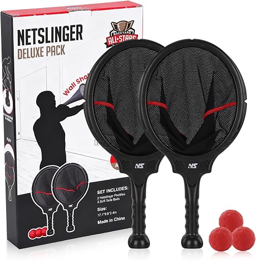 Slingshot Scoop Ball Set - Family Party Game, Play Solo or with 2 Players, Indoor & Outdoor Sports Toy for Adults & Teens, Includes 2 Netslinger Rackets, 3 Balls (ASIN B0FS1FVY29), rank #8 by monthly sales volume for 'Auto Loading Slingshot With Magazine' on Amazon