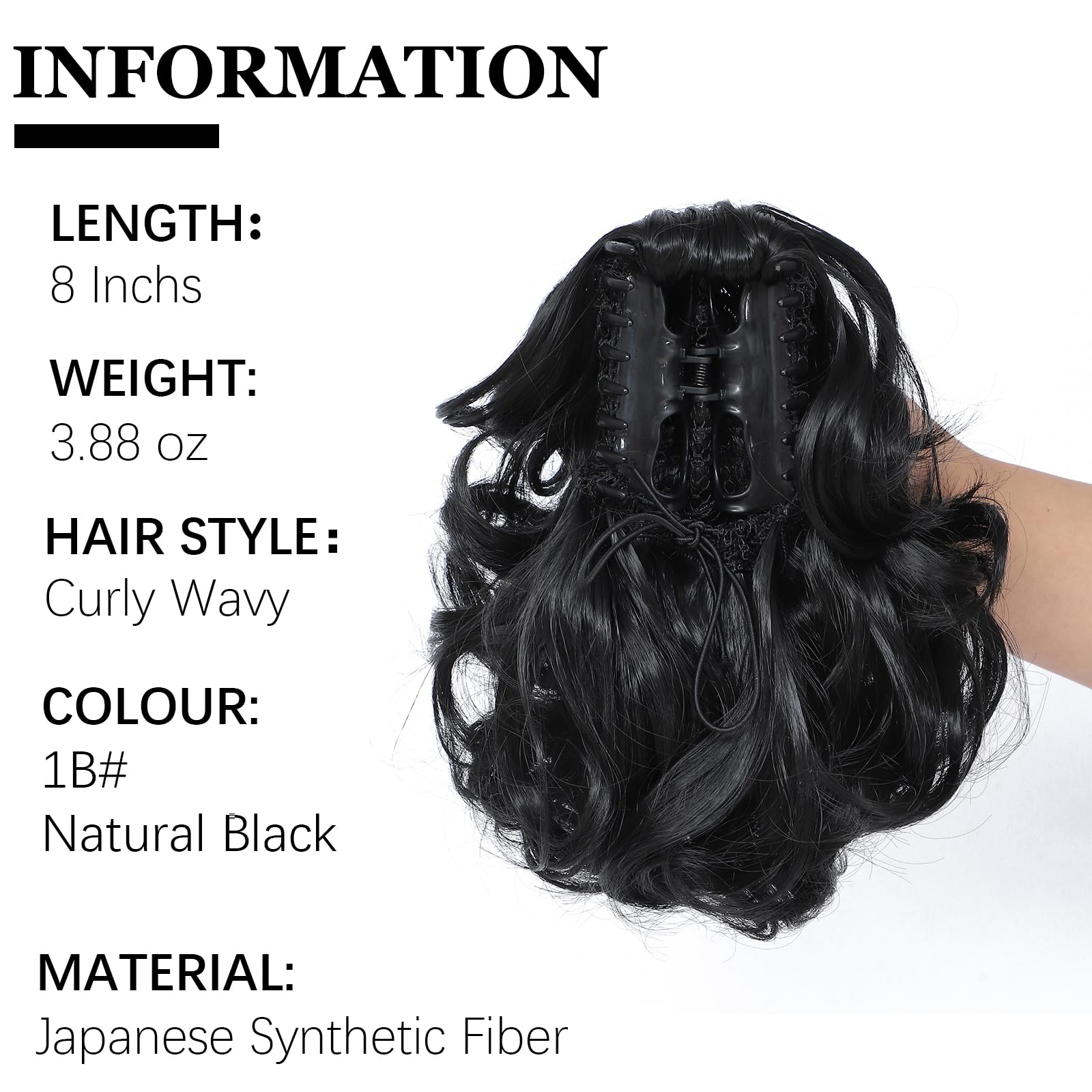Yamel Ponytail Extension Short Cute Curly Wavy 1B Natural Black Claw Jaw Clip in Synthetic Hairpiece Pony Tail Tale Ponytail Hair Extensions - Image 4