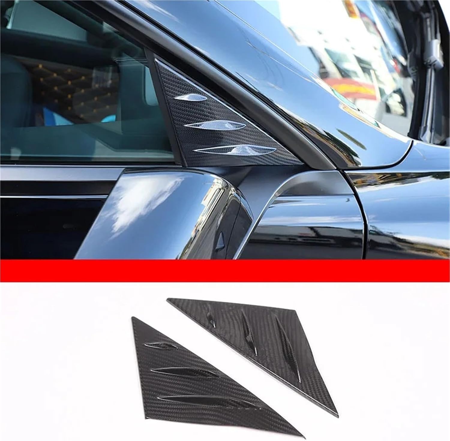 Carbon Fiber Wind Deflector Cover A-Pillar Triangle Trim Fit for Tesla Model 3 2023 2024+ Car Accessory