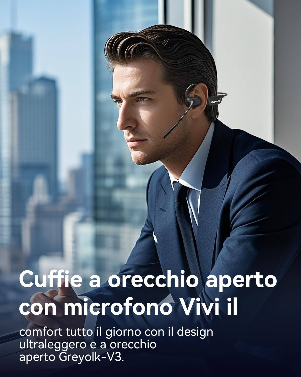 Cuffie Bluetooth con Microfono,Auricolari Bluetooth Cuffie a conduzione aerea,Open-ear Cuffie Wireless Microfono Antirumore,Cuffie aperte per Camionisti, Riunioni, Ufficio, Casa e Affar