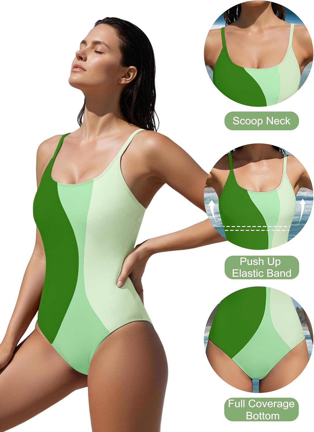 BMJL Womens One Piece Swimsuit Sports Full Coverage Bathing Suit Color Block Slimming Tummy Control Swimming Suits - Image 5