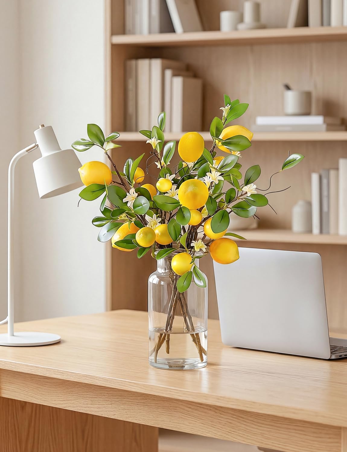 4 Bunches Artificial Lemons Branches, 32 Head Fake Lemon Branches with Artificial Lemon Fruits for Decoration in Vases, Home and Farmhouse Party Table Centerpiece Decor
