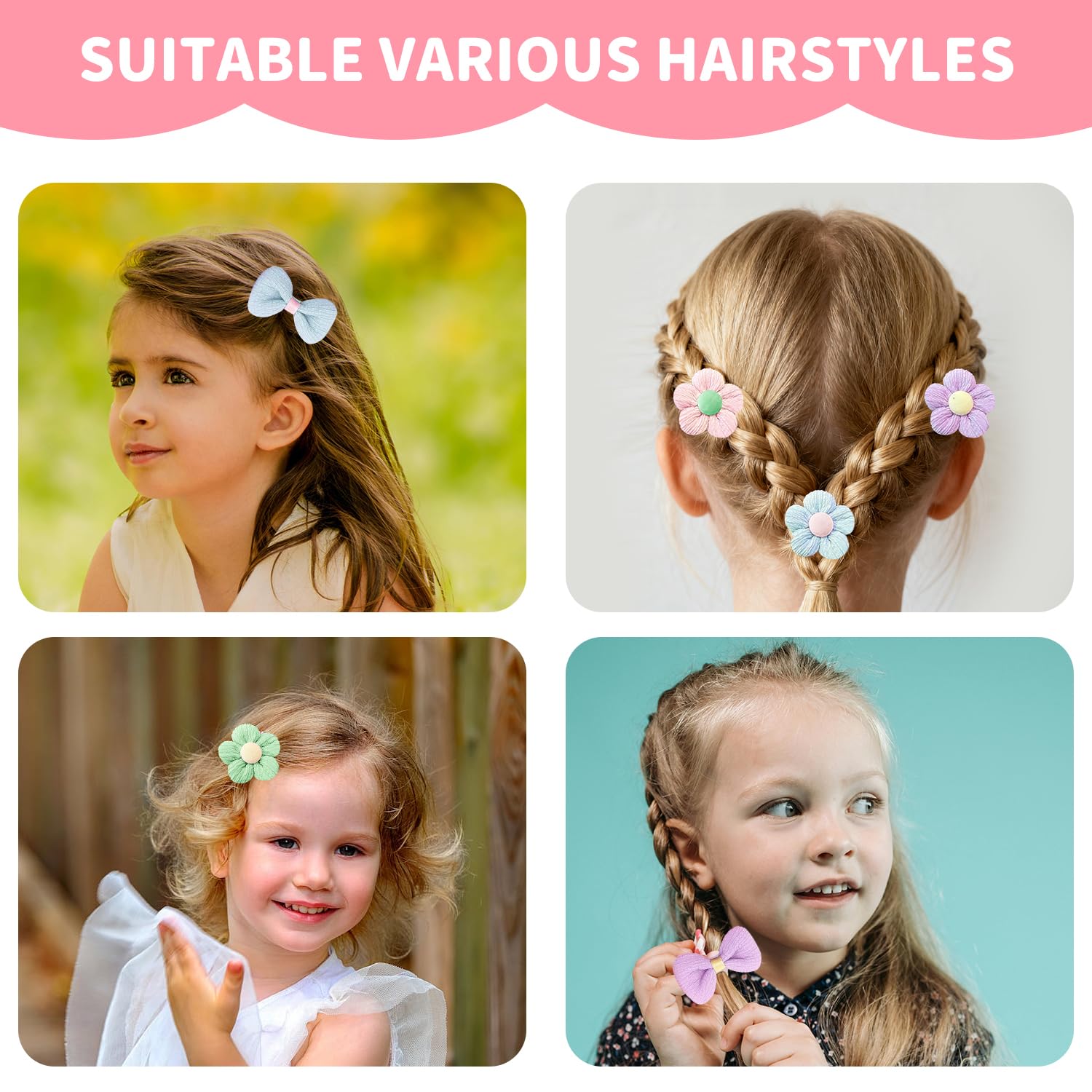 36 Pcs Baby Hair Bobbles, Candy Colors Soft Elastic Toddler Hairbands Hairclips with Bows and Flowers for Girls Hair Accessories - Image 4