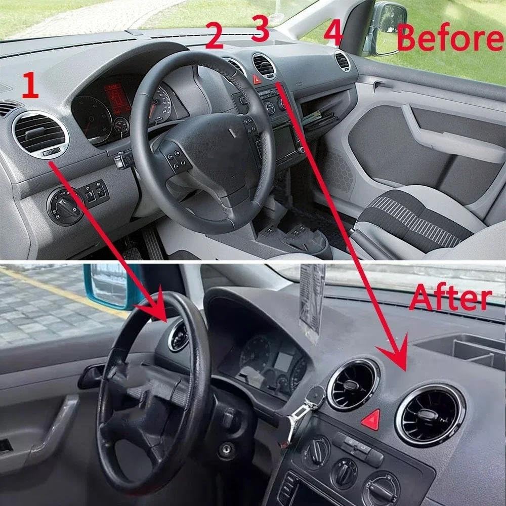 SKINII per VW per Caddy 2004-2010 Bocchette Aria Condizionata Auto Cruscotto Anteriore Centrale Uscita A/C Turbo Modificato Trim Aria Condizionata Auto Bocchette(1pcs Silver Black)