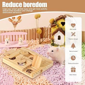 6 in 1 Guinea Pig Foraging Toys, Wooden Hamster Foraging Toy Interactive Rabbit Toys with Food Holes for Small Animals Hamsters Rabbits Guinea Pig
