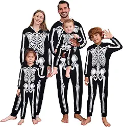 Fantasia de esqueleto de Halloween combinando para a família, macacão com capuz para homens, mulheres, crianças, casais adultos
