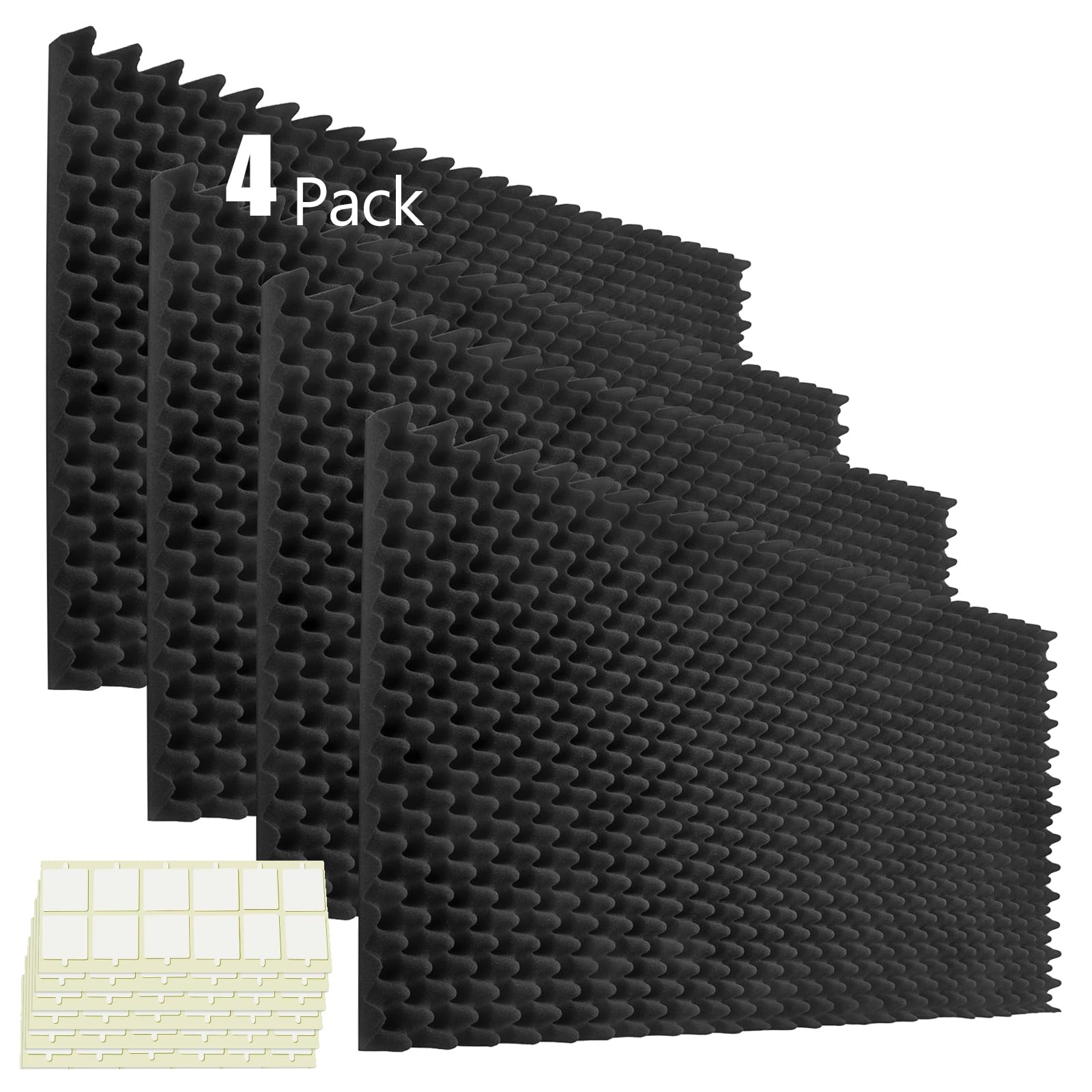 4 Pack Acoustic Foam Panels,48X24X2 Inchs Egg Crate Foam, Soundproof Foam Wall Panels,Studio Foam Panel,High Density Fireproof Noise Foam (Black, 4 PCS)