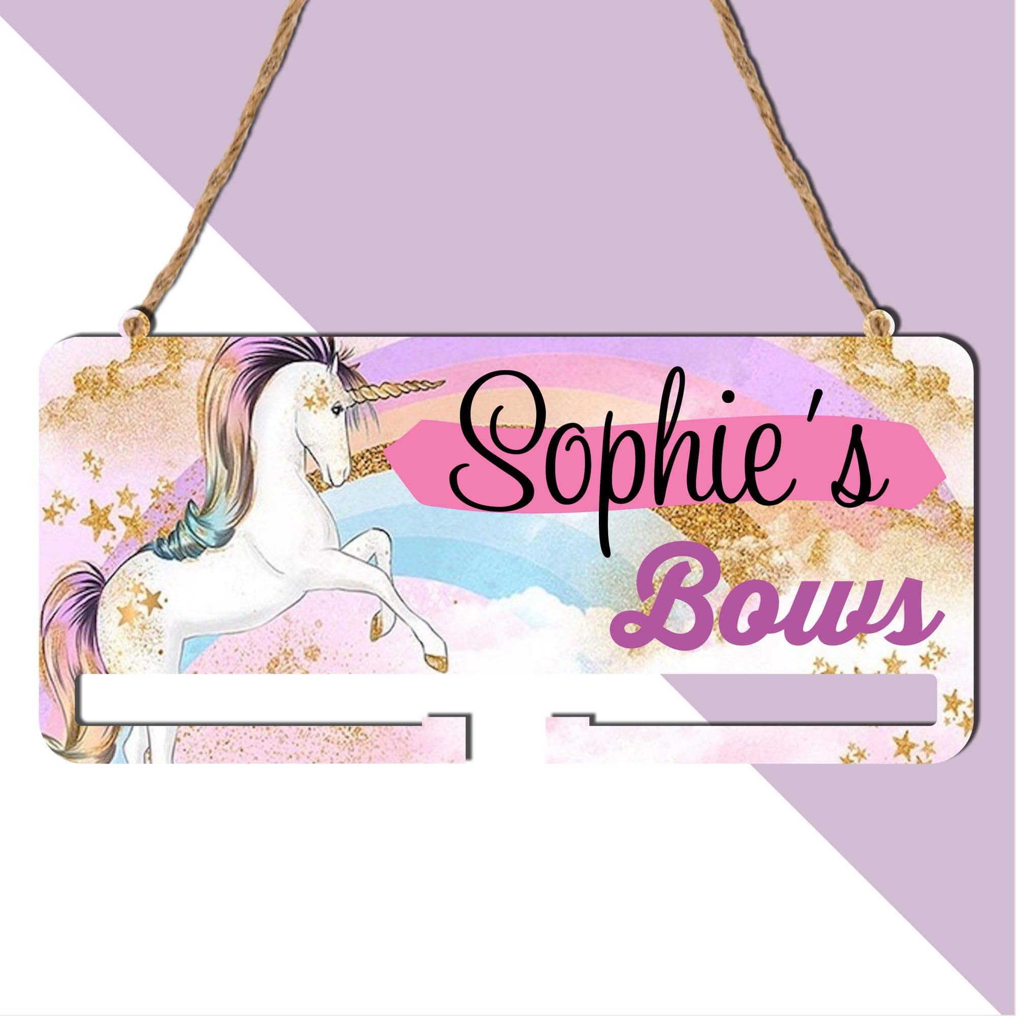 Pixie's Gifts Personalised Hair Bow Holder for Girls - Storage Rail for Girl's Bedroom Wall Decor - Great Gift for Girls who Love Hair Bows (Single Rail, Unicorn)