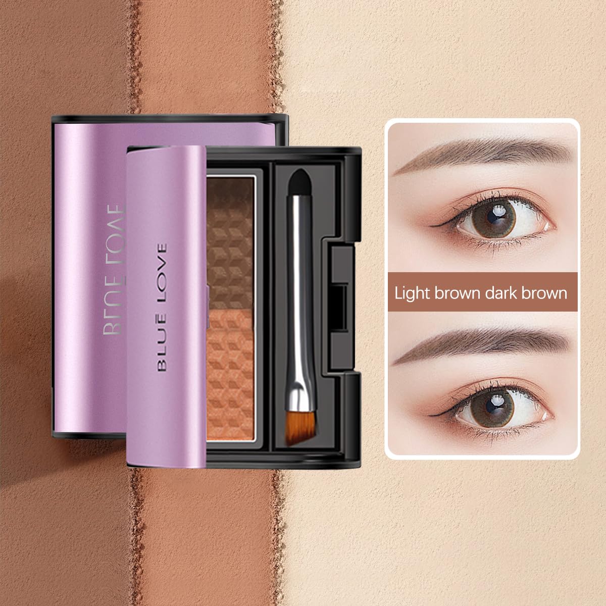 BLUE LOVE 2 Color Eye Brow Powder Palette for Eyebrows Includes Applicator Brush, Waterproof Natural Eyebrow Dye Easy Removal Eyebrow Shadow Makeup Kit (Light Brown & Dark Brown)