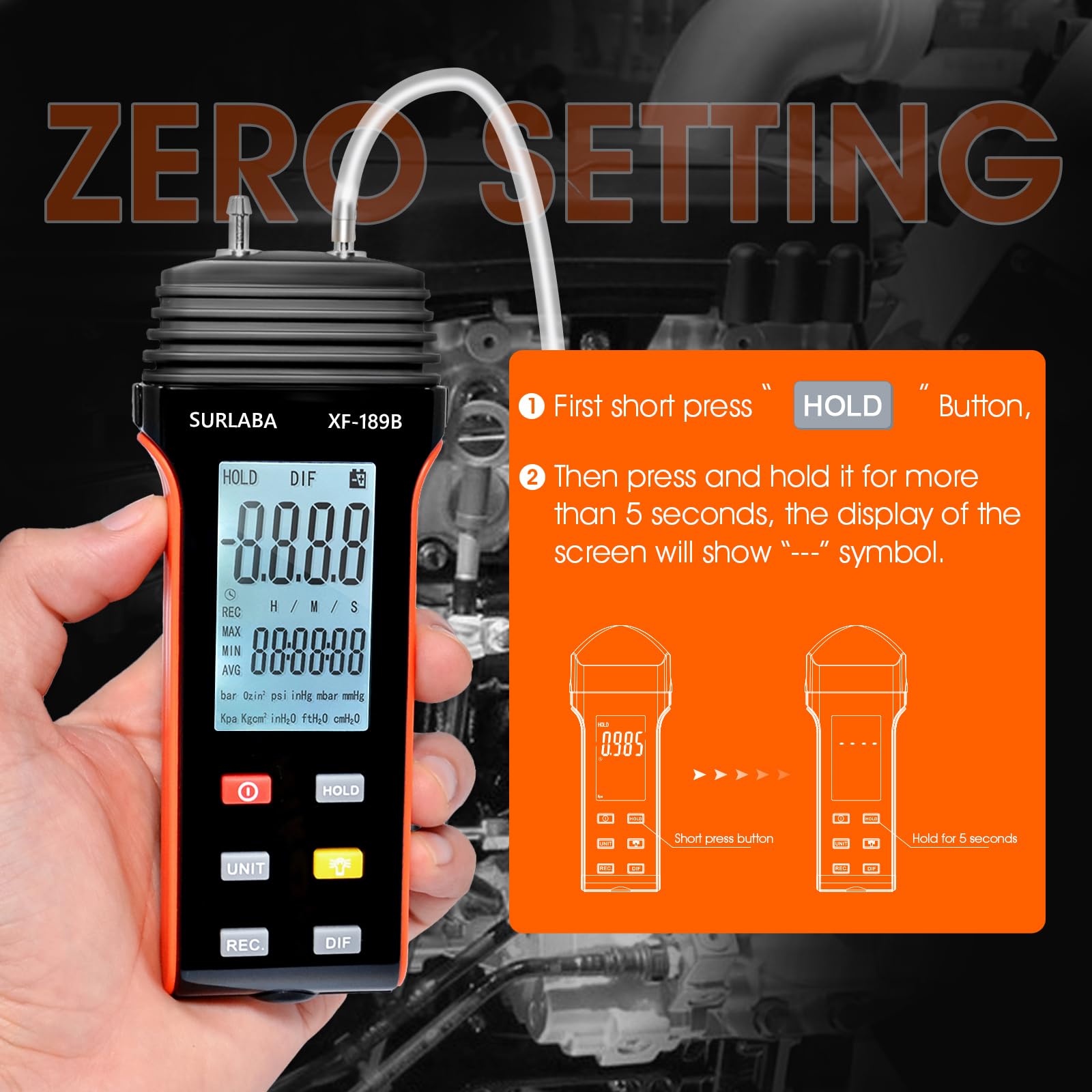 Manómetro Medidor Presión de Gas, Differential Pressure Gauge Digital Rango Medición 30Psi con 11 Unidades Seleccionables, Probador Vacío Aire para Presión Diferencial 1-2 Tuberías, HVAC