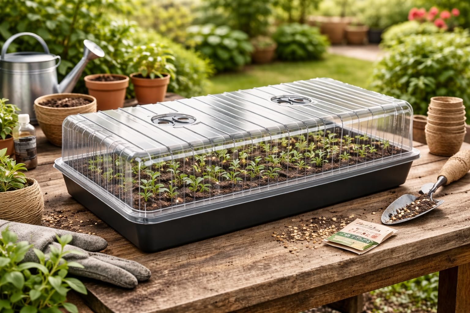 Muddy Hands Black & Clear Extra Large Seed Propagator Tray With Clear Humidity Dome & Ventilation Control - Indoor Seed Starting Kit For Vegetables, Flowers & Herbs