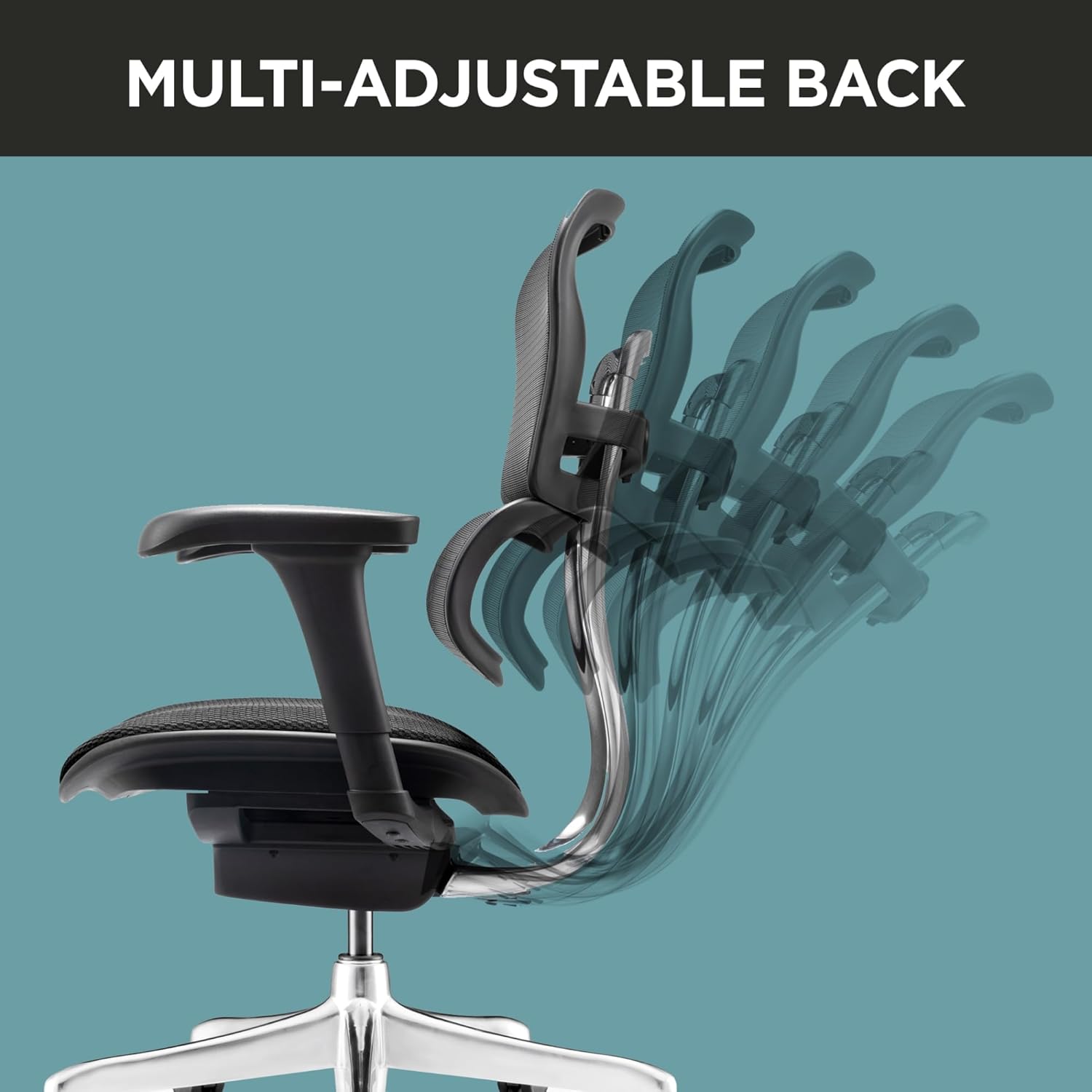 Image showing the multi-adjustable backrest of the office chair with motion blur indicating movement