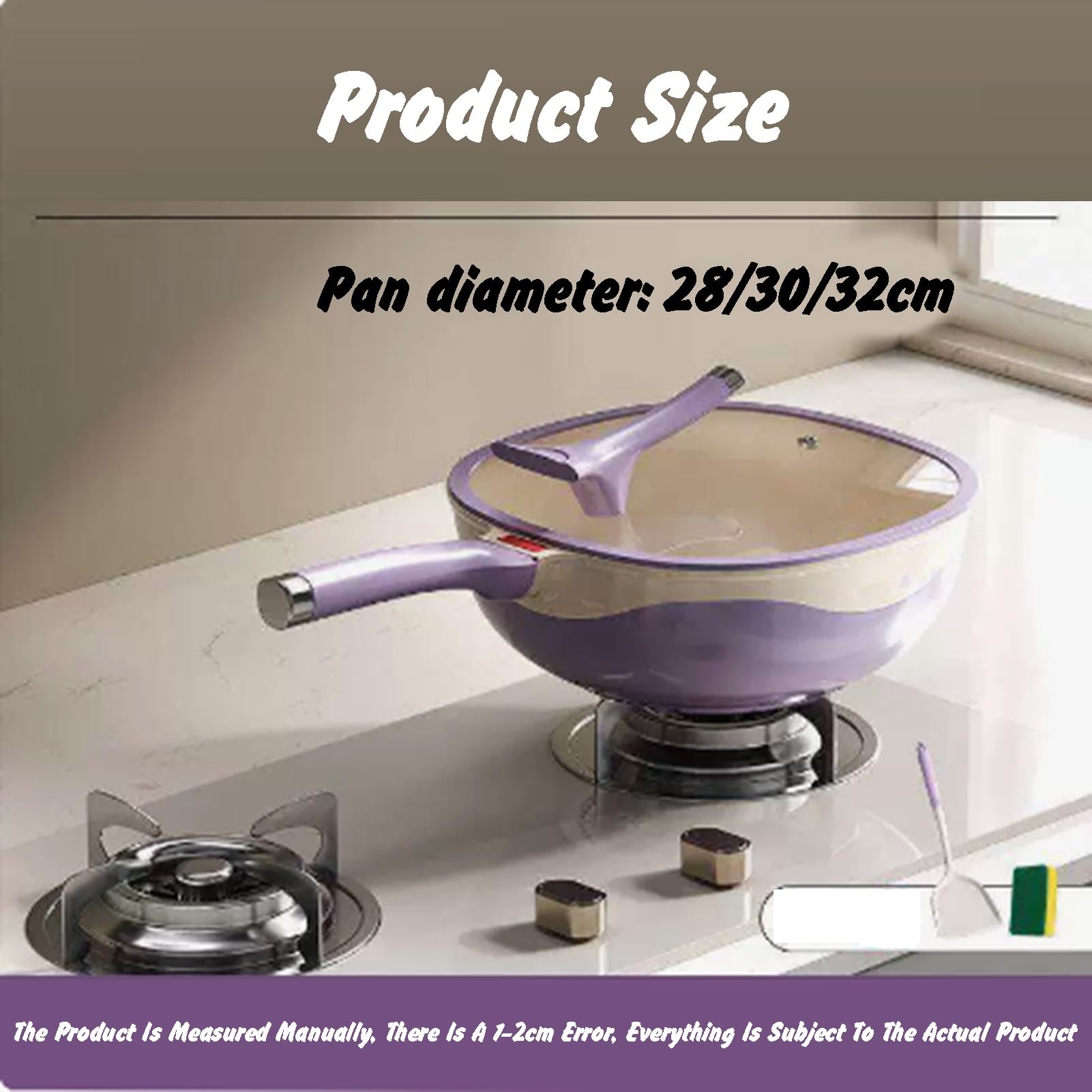 Genérico Wok, De Fondo Plano Cerámica Y Titanio Con Tapa, Superficie Antiadherente Natural Compatible Varias Estufas(32cm)