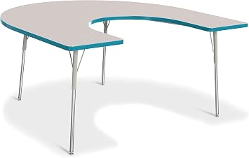 Jonti-Craft Berries 6445JCA005 Horseshoe Activity Table, A-Height 24"-31" Adjustable Height, 66" x 60", Gray/Teal/Gray