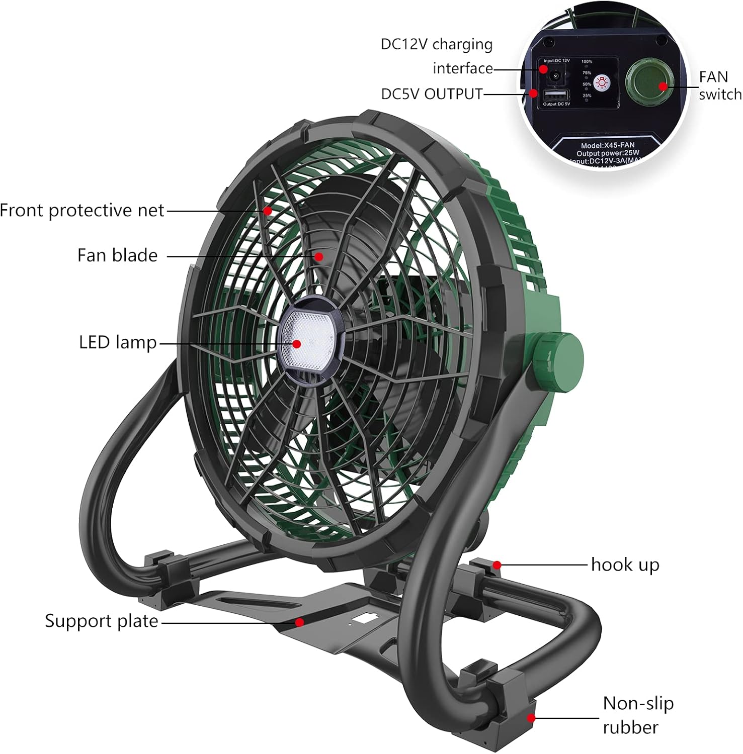 3-in-1 Rechargeable Wall Mount Floor Fan Portable Industria Fan with 13500mAh Power Bank Adjustable Desk Fan with LED Office Fan for Home/Travel/Garage/Outdoor/Camping Fan