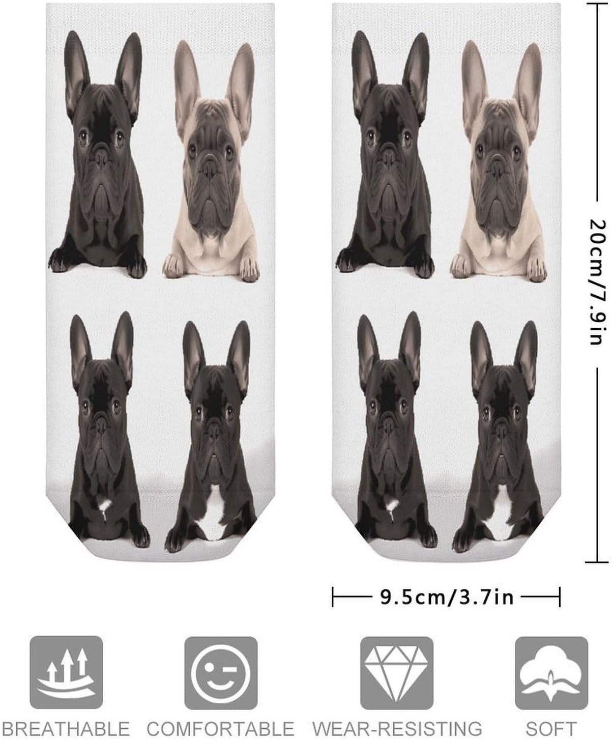 French Bulldog Ankle Sock-Low Cut Breathable,Basketball Socks for Men Women,Tube Socks for Work Sports