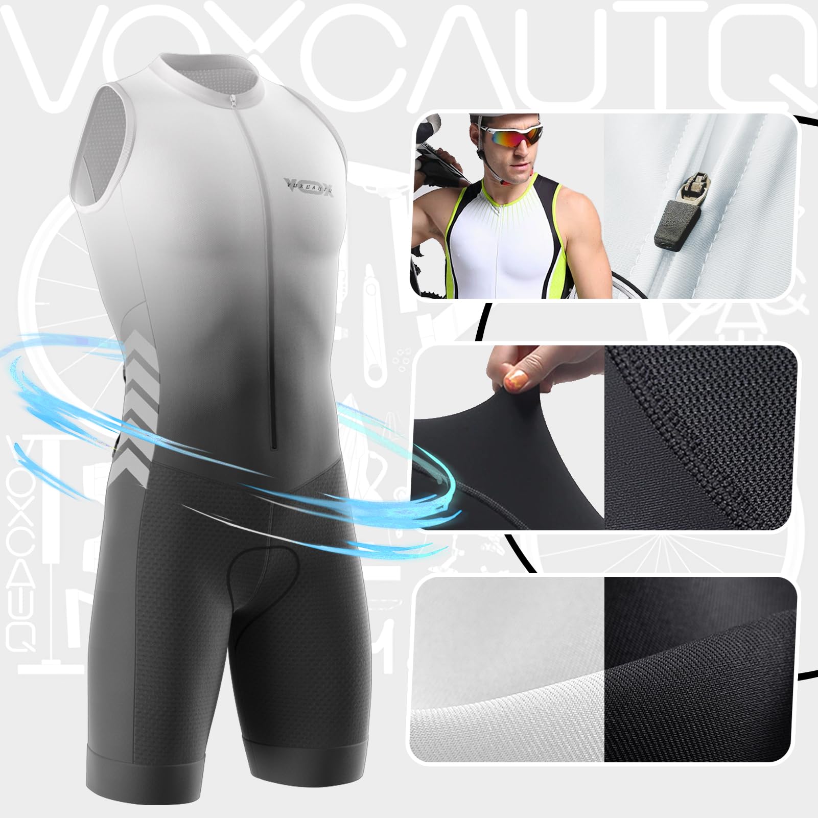 Combinaison Triathlon Homme Sans Manches, Tissu Lycra Respirant Utilisé pour Natation, Cyclisme & Course à Pied | Capable d'Évacuer l'Humidité