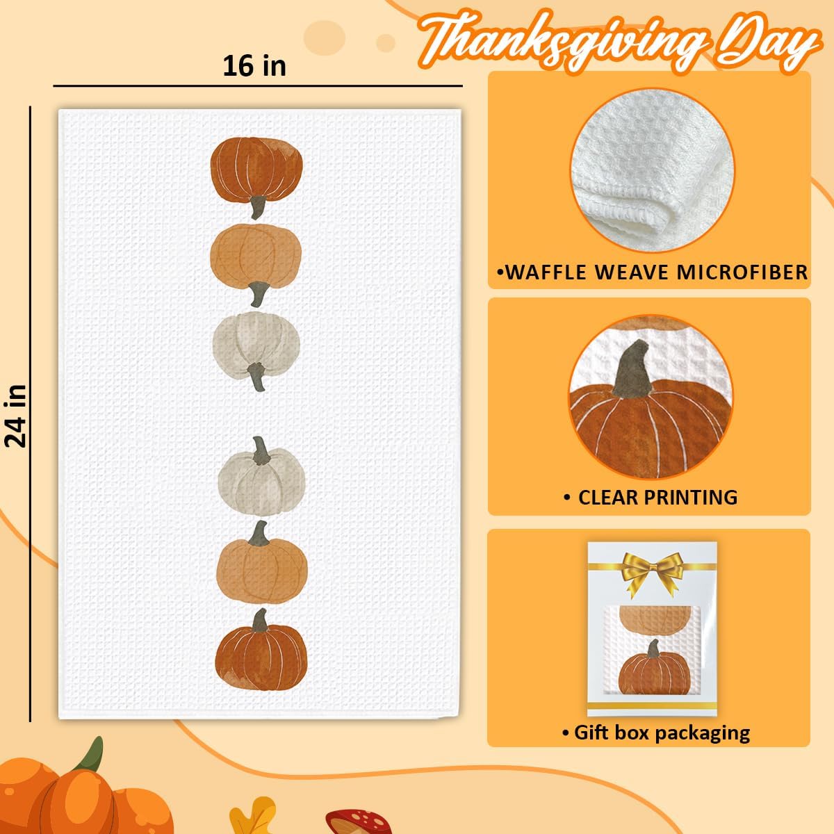 1PCS Thanksgiving Pumpkin Decor Hand Towels for Gifts Women,Farmhouse Watercolors Pumpkin Fall Kitchen Tea Towels and Dishcloths,Anthropology Autumn for Kitchens,Bathrooms - A02 - Image 2