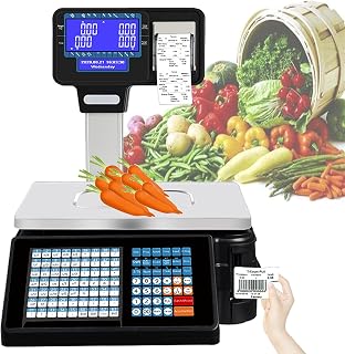 Digital Barcode Weighing Scales with Label and Receipt Printer, 30kg/66 LB Electronic Weight Calculator Barcode Scales for Supermarket,