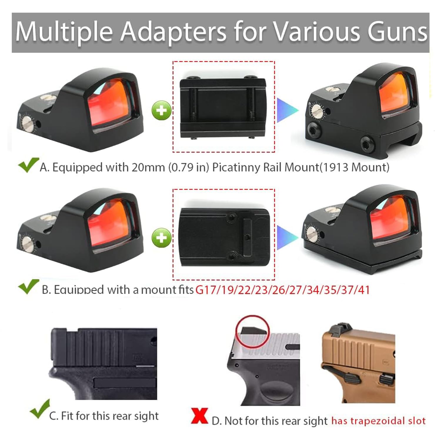 Paike Red DOT Sight 3.5 MOA Ottica Reflex Aperta Attacco 20mm