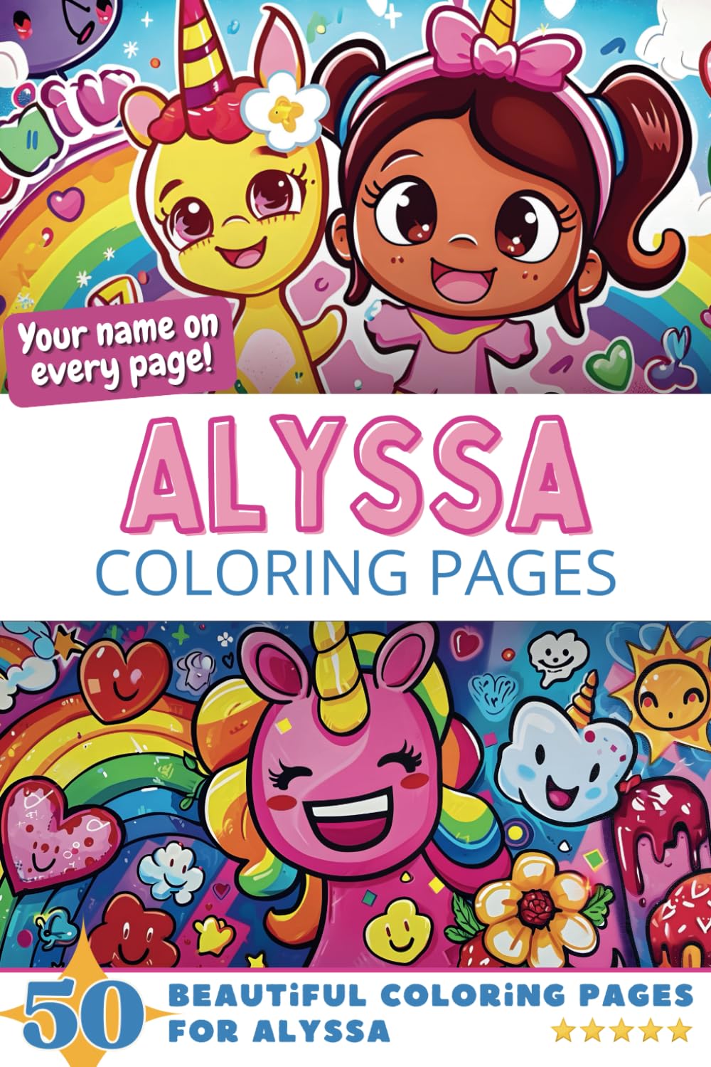 Alyssa Coloring Pages: Wow-Effect! Your name on every page - Alyssa coloring book - 6x9" - 50x Alyssa coloring page - Fantastic Gift