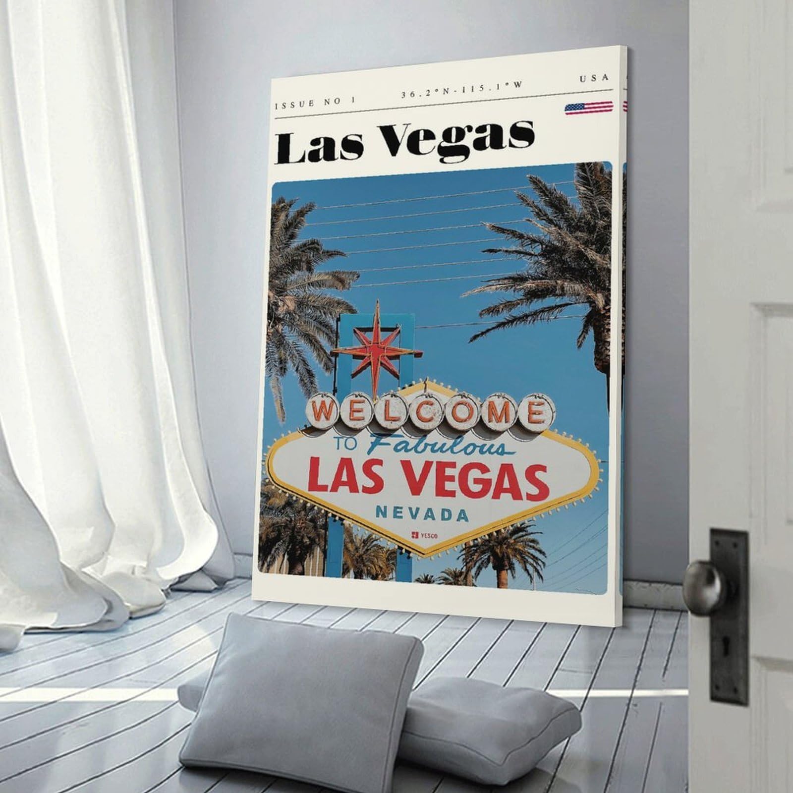 Junmoney Room Decor Wall Art Las Vegas Nevada Welcome Sign Travel Art, 16x24inch(40x60cm), for Gallery Wall Layouts in Home Or Office, Home Wall Art for Statement Displays