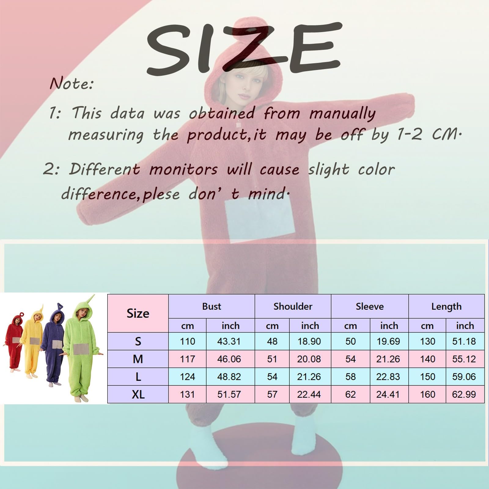 Disfraz de Teletubbies para adultos, pijama largo de una pieza para mujer, unisex, estilo animal, cosplay, ropa para casa de forro polar con capucha, ideal para fiestas y como ropa de noche