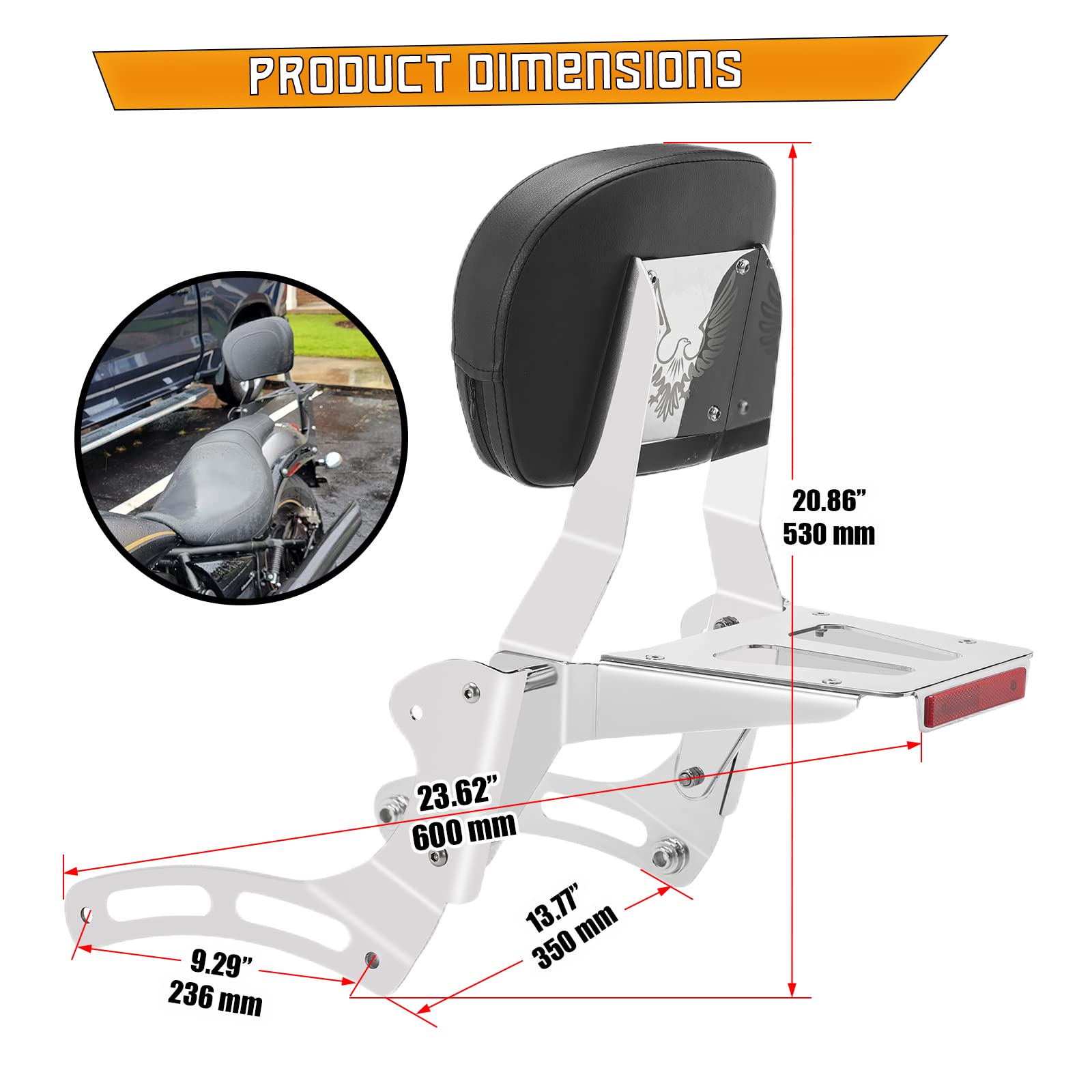 Kinglemc Powersports Sissy Bar con Schienale Portapacchi per Kawasaki Vulcan VN 900 2000 Classic Custom 09-21 (Argento)