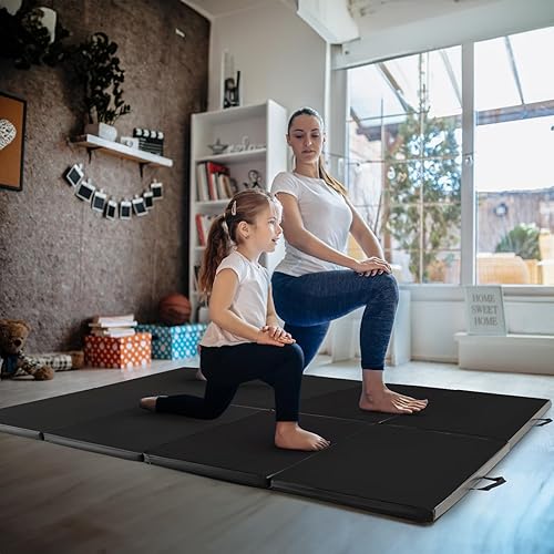 Miniatura 2 de Giantex Colchoneta de gimnasia de 8 x 4 x 2 pulgadas, tapete plegable con asas de transporte, funda de piel sintética desmontable para yoga,