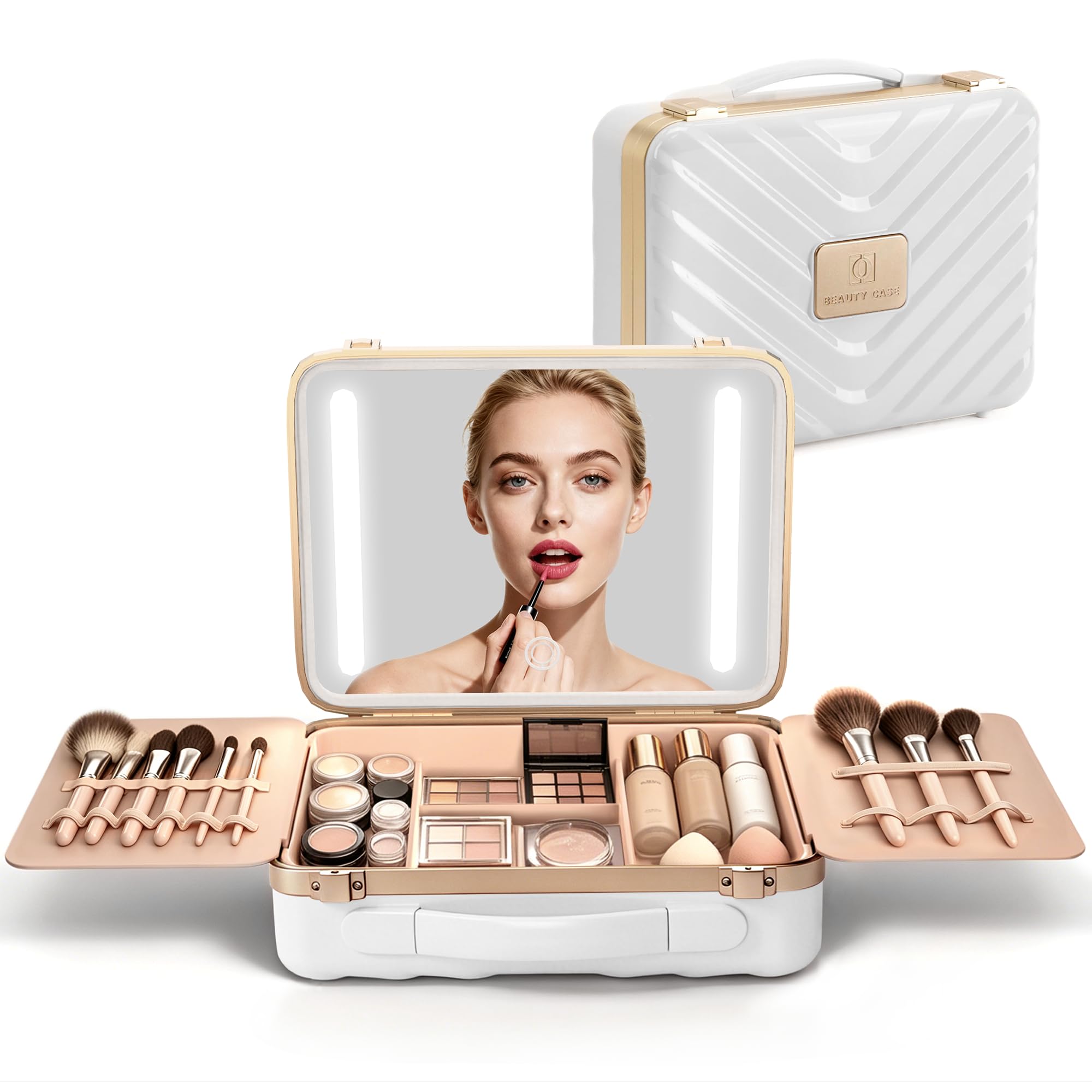 Photo 1 of EASYINBEAUTY Makeup Travel Case with LED Mirror, White