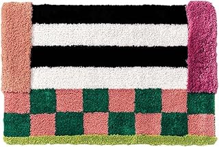 Maximalist Colorful Fun Eclectic Checkered Bathroom Rug Funky Retro Bath...