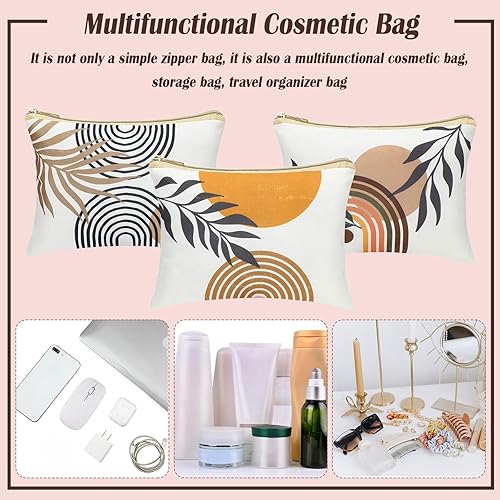 Miniatura 6 de Pinkunn 6 bolsas de maquillaje bohemias, bolsa de lona para cosméticos, bolsa de cosméticos con cremallera, bonita bolsa de cosméticos grande para