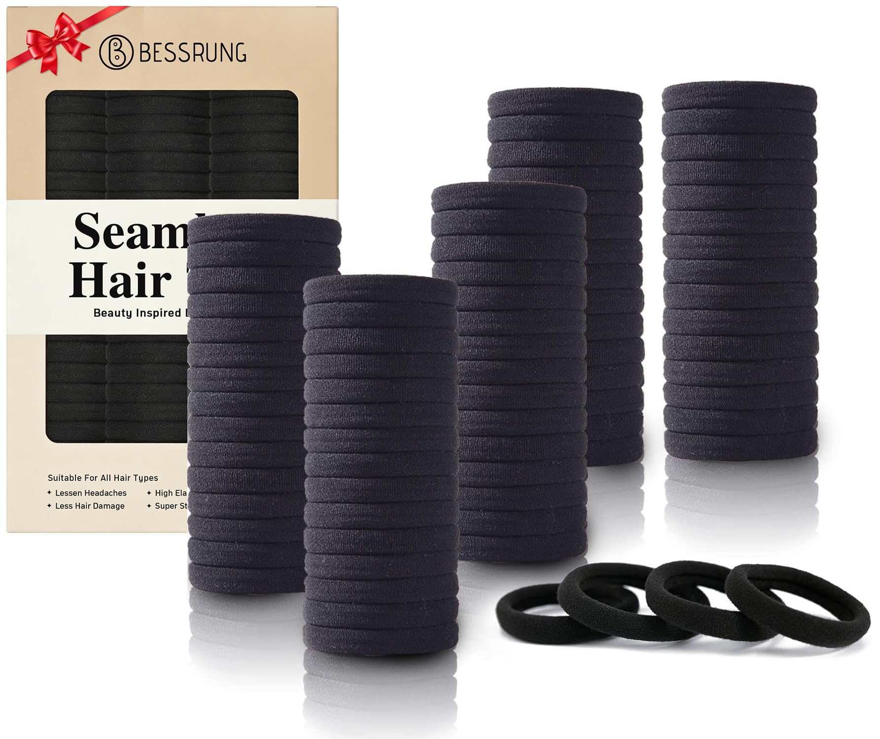 Black Seamless Hair Ties - 100 Pack -1