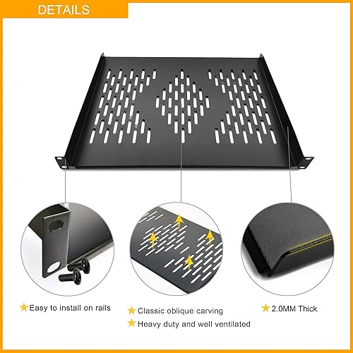 Miniatura 4 de RIVECO 2 estantes para rack de 1U de 19 pulgadas, para montaje en gabinete, ventilados para montaje en estantes de equipos de red, 14 pulgadas de