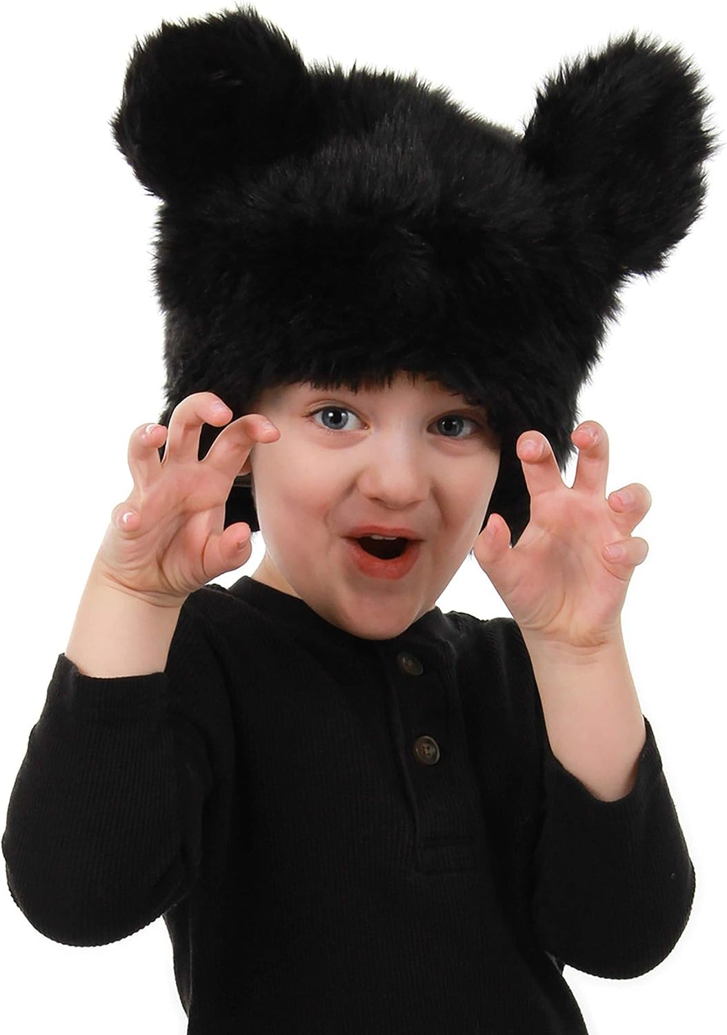 Black Bear Adult Plush Costume Hat - Faux Fur Hat with Plush Bear Ears, Adjustable Fit