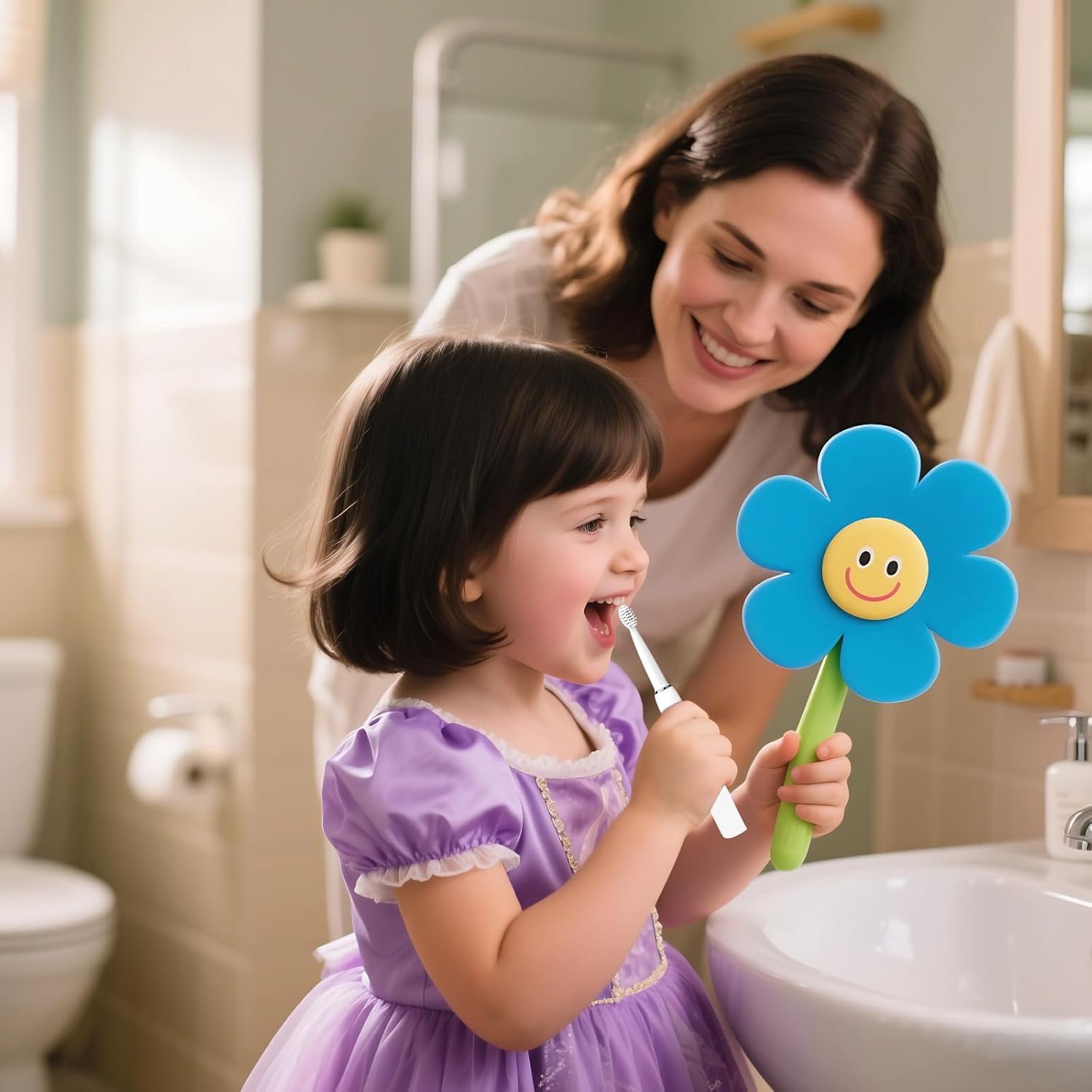 Children's Electric Toothbrush with Soft Bristles, 3 Modes, 4 Brush Heads, Rechargeable, Waterproof IPX7, for Ages 5-12